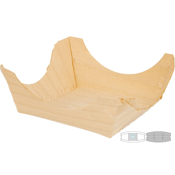 Square pine bark boats with raised corners